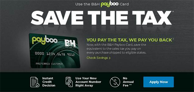 B H Launches PayBoo Credit Card Save On Sales Tax Canon News