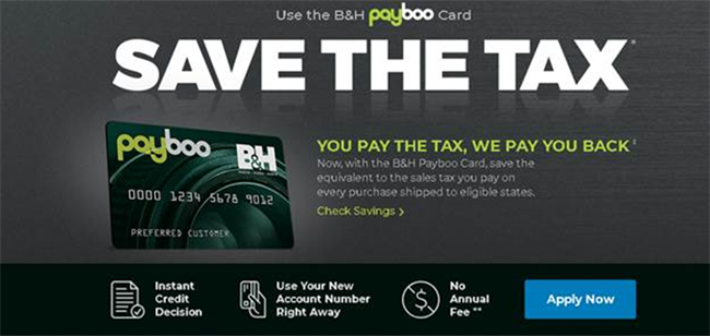 B&H launches PayBoo credit card - save on sales tax!