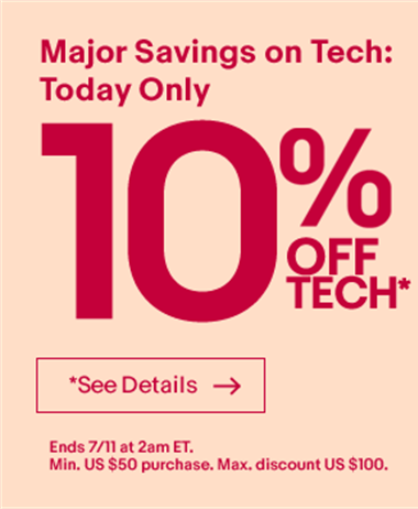 10% discount off most tech on ebay canada and ebay USA